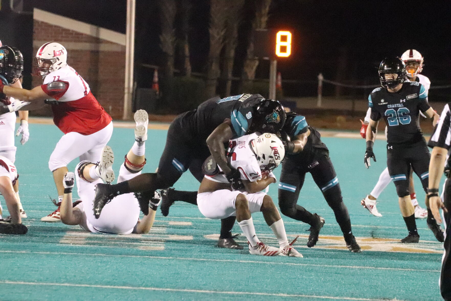 Tarron Jackson goes in for a tackle